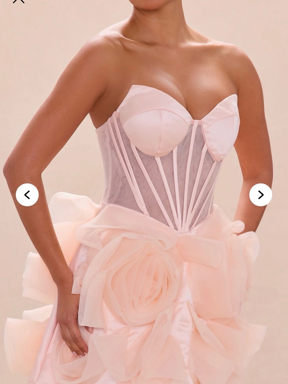 NWT Strapless Blush Pink Rosette Corset mini dress